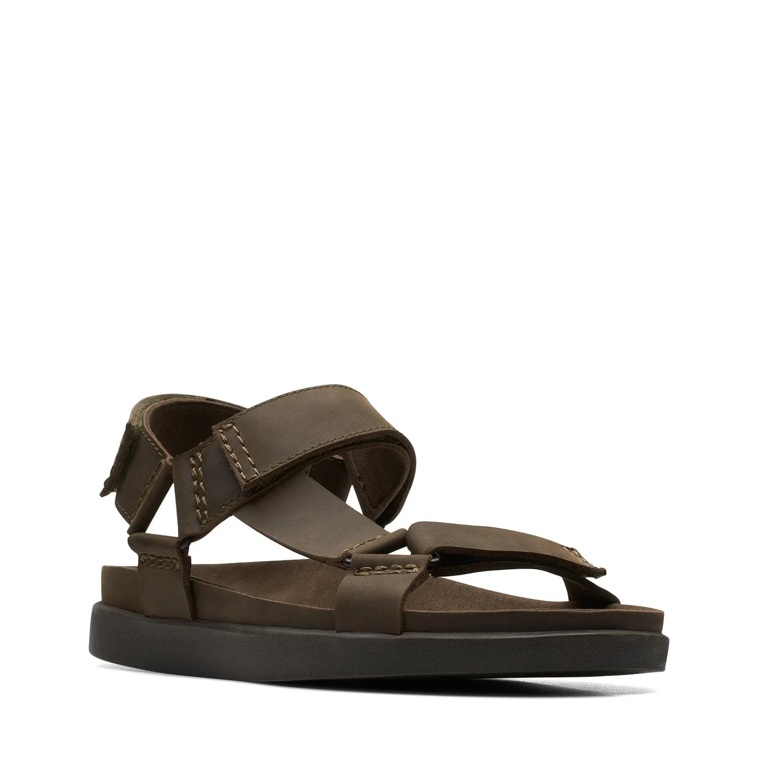 Clarks Sunder Range Sandals - Dark Olive Lea - 261718877 - G Width (Standard Fit)