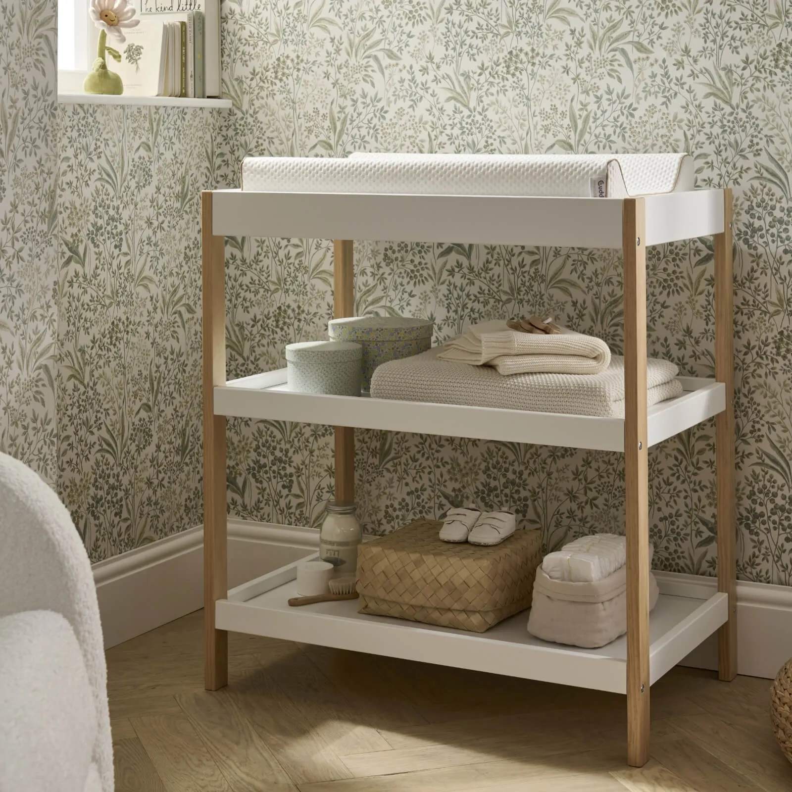 CuddleCo Nola 3 Piece Room Set in White & Natural