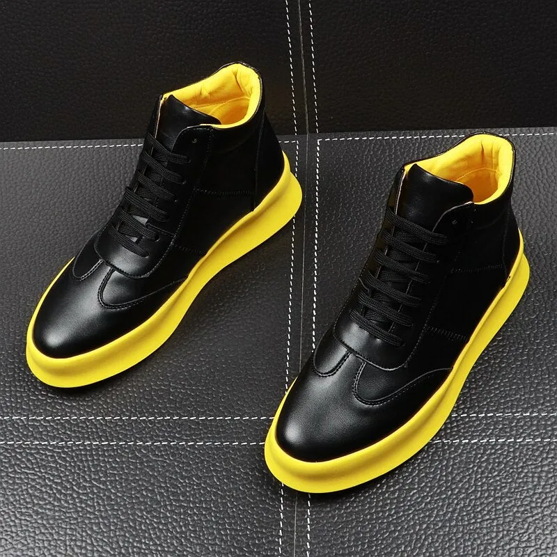 CuddlyIIPanda New Luxury Brand Men Fashion High Top Sneakers Spring Autumn Casual High Shoes Men Leather Boots Microfiber Shoes