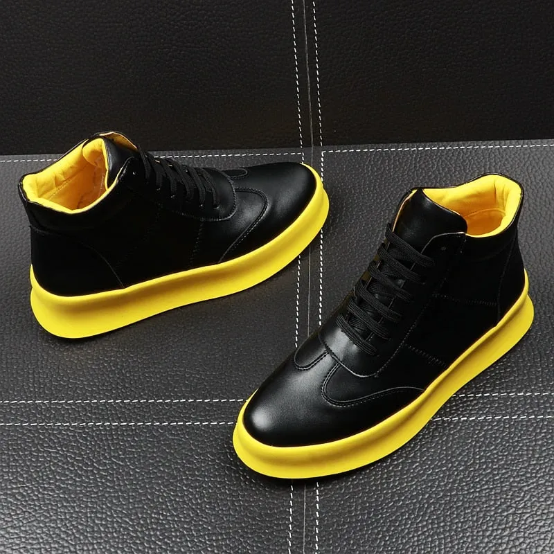 CuddlyIIPanda New Luxury Brand Men Fashion High Top Sneakers Spring Autumn Casual High Shoes Men Leather Boots Microfiber Shoes