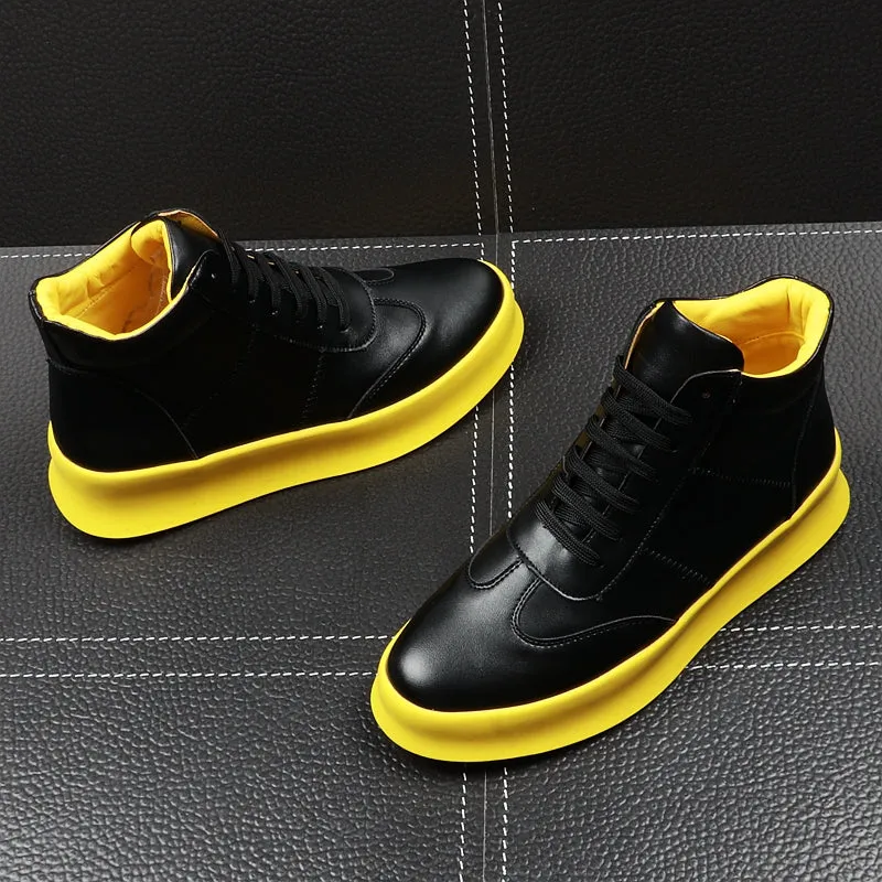 CuddlyIIPanda New Luxury Brand Men Fashion High Top Sneakers Spring Autumn Casual High Shoes Men Leather Boots Microfiber Shoes