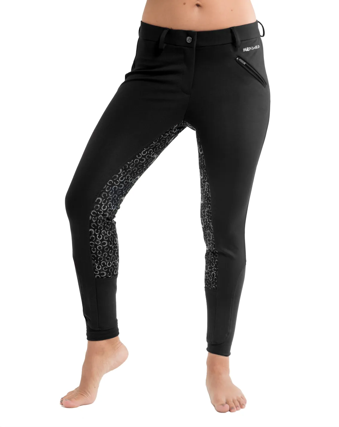 Curvy Mare | High-Waist Breech | Black   Horse Shoes | No Side Phone Pocket