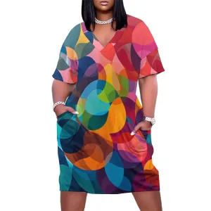 Cyber Spheres Women's V-neck Loose Dress with Pockets