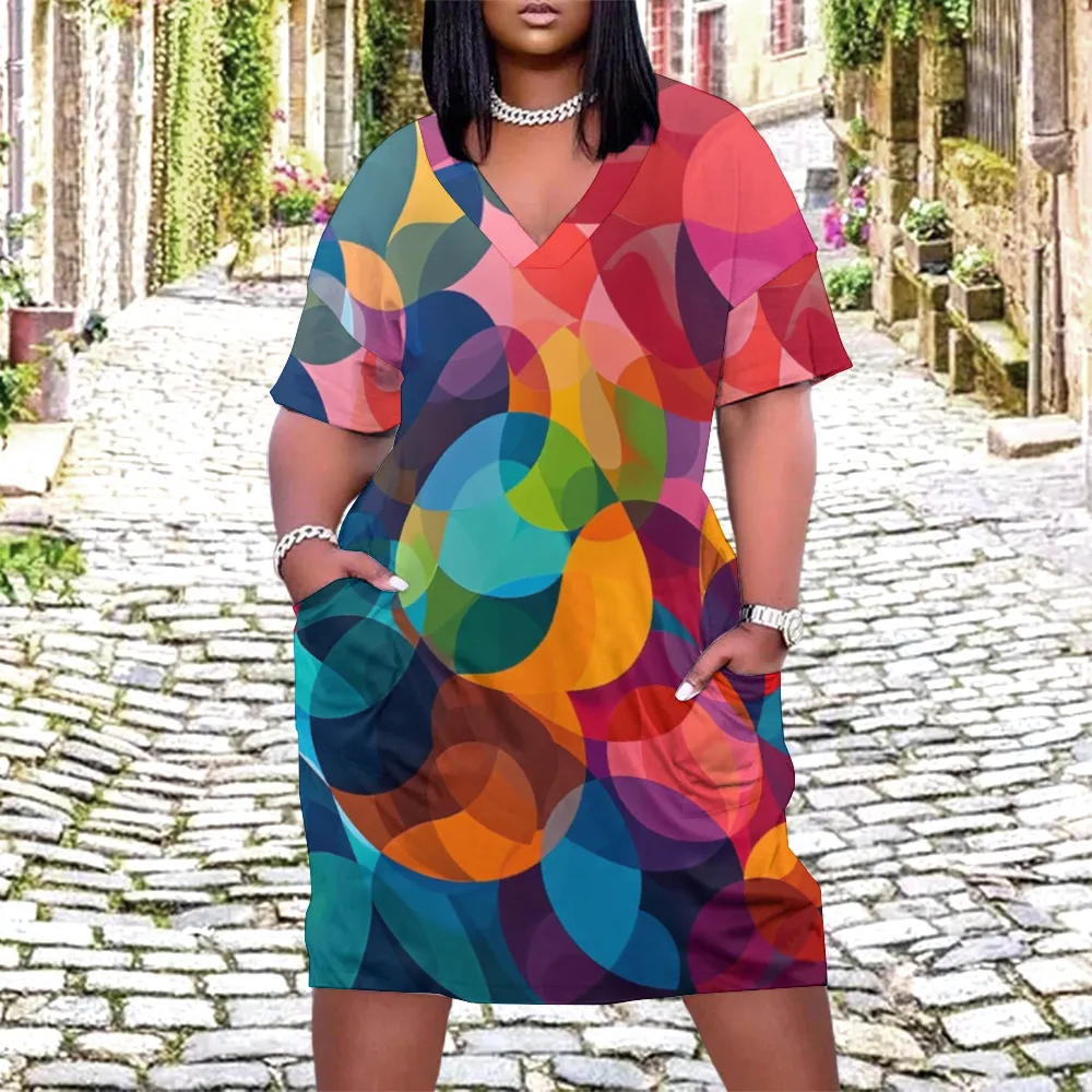 Cyber Spheres Women's V-neck Loose Dress with Pockets