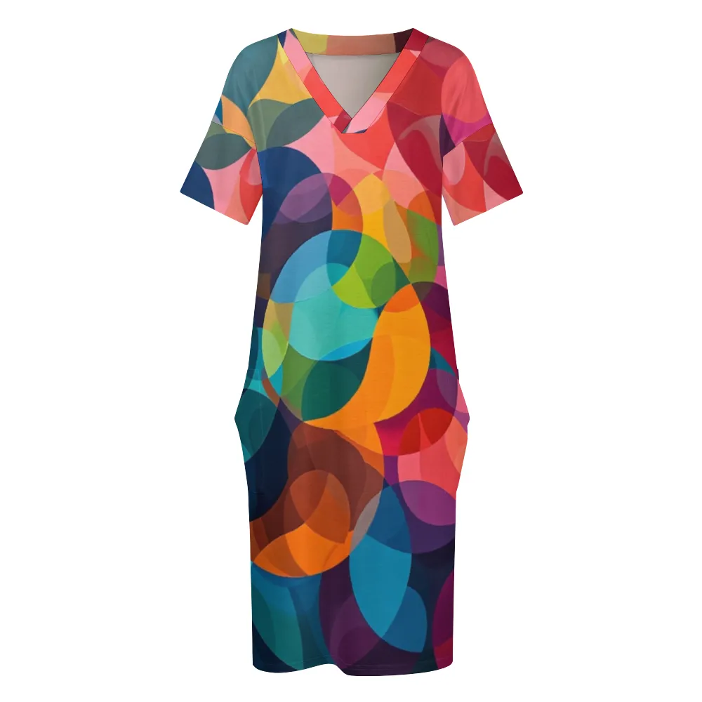 Cyber Spheres Women's V-neck Loose Dress with Pockets