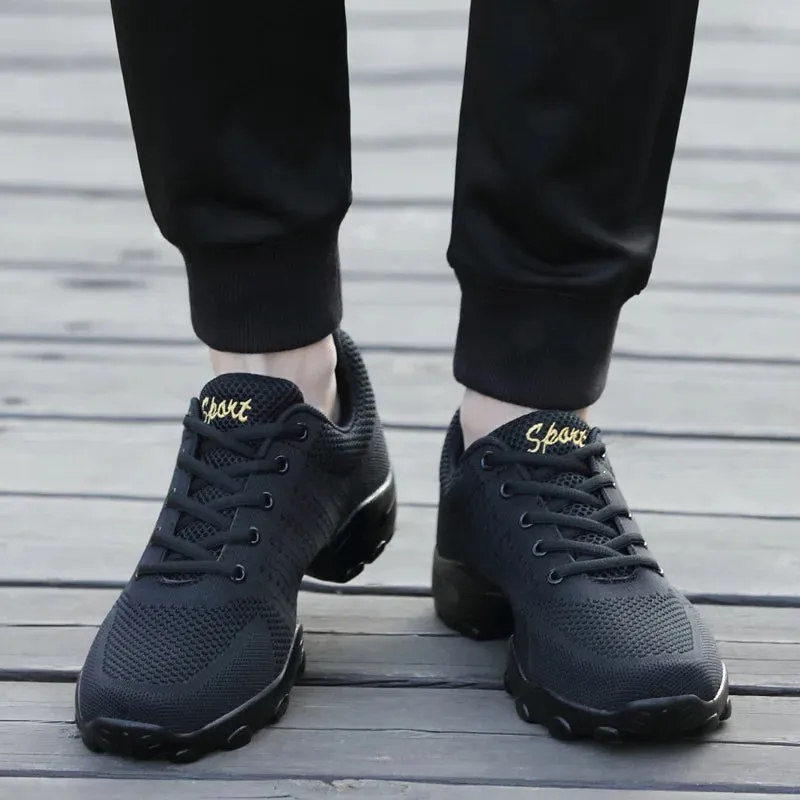 Dance Shoes Man Ladies Modern Soft Outsole Jazz Sneakers Leather Mesh Breathable Lightweight Female Dancing Fitness Shoes Sport