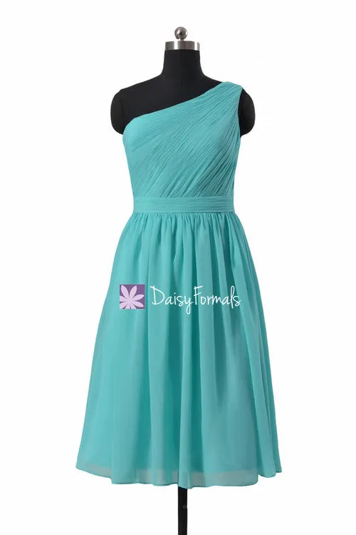 Delicate One Shoulder Chiffon Dress Full A-line Tiffany Blue Bridesmaids Dress (BM10822S)