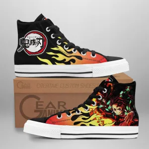 Demon Slayer Shoes Tanjro Fire High Top Shoes NTT090