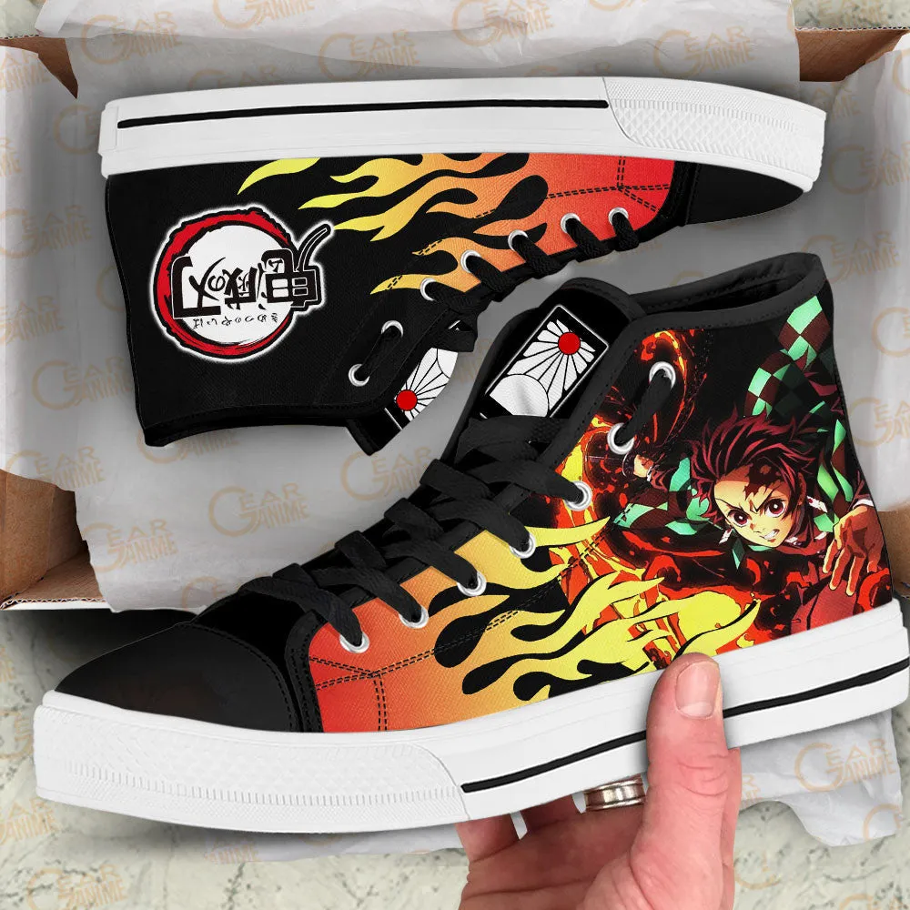 Demon Slayer Shoes Tanjro Fire High Top Shoes NTT090