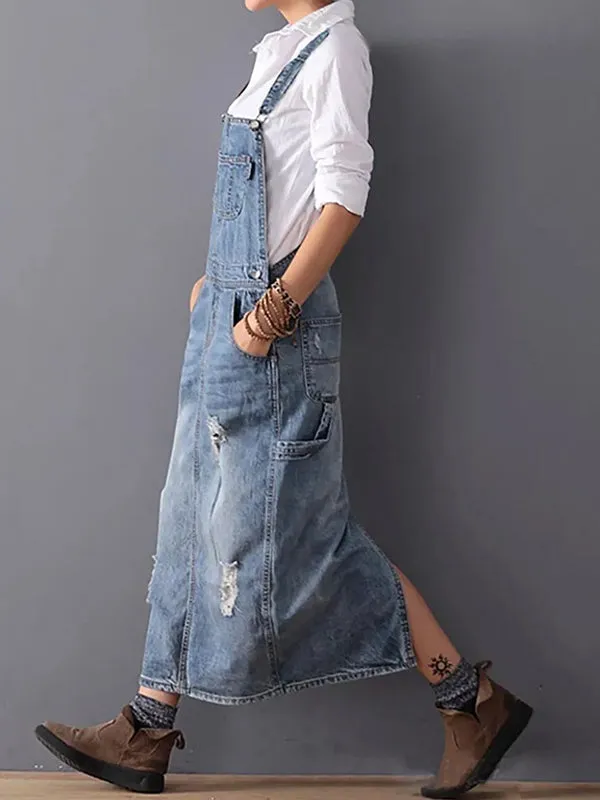 Denim Overall Dress | Distressed | Casual & Trendy