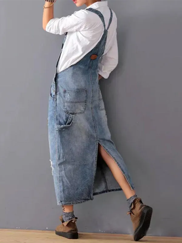 Denim Overall Dress | Distressed | Casual & Trendy