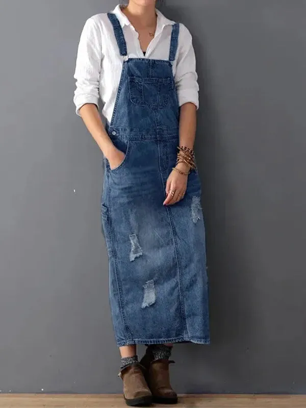 Denim Overall Dress | Distressed | Casual & Trendy