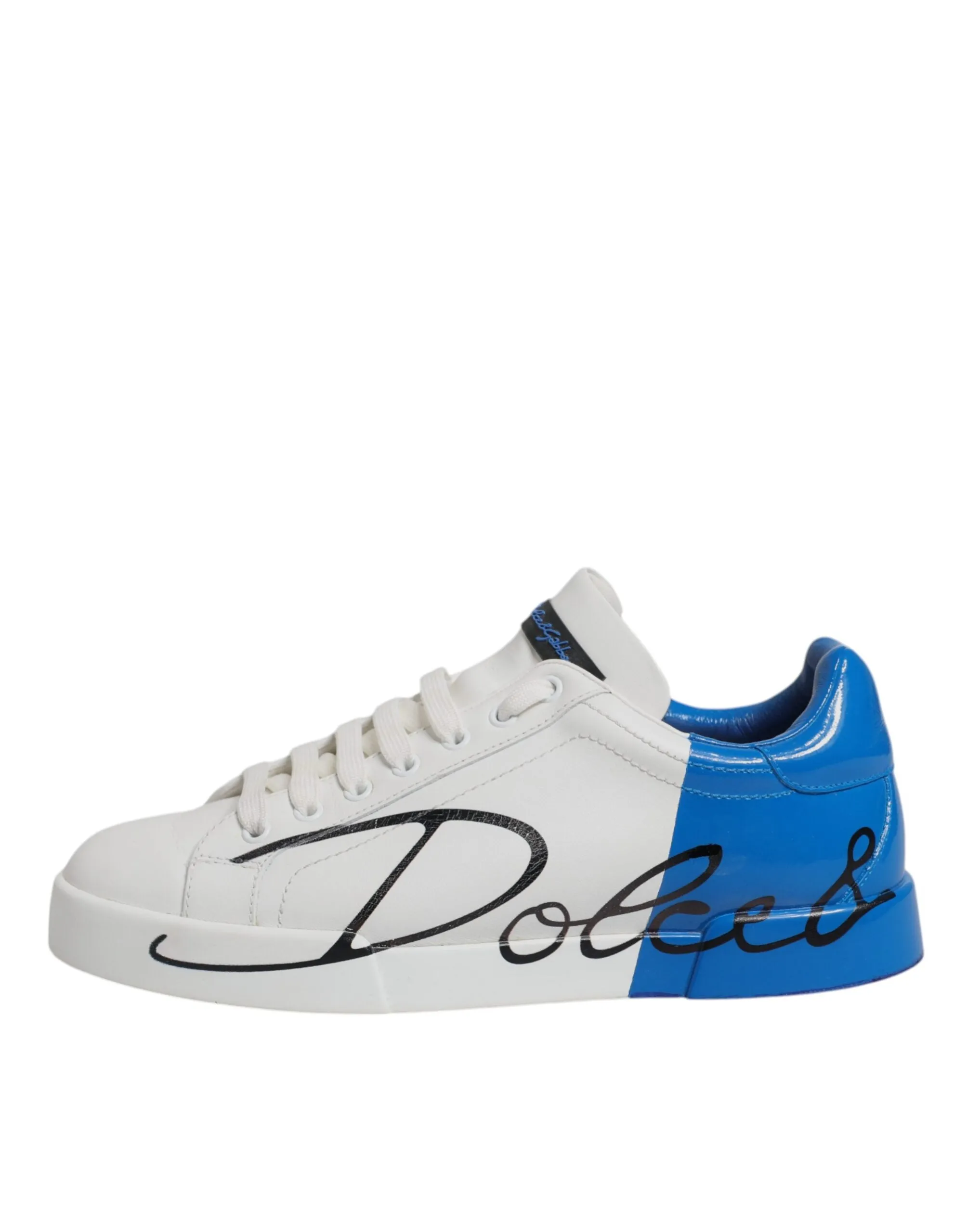 Dolce & Gabbana White Blue Logo Portofino Sneaker Shoes