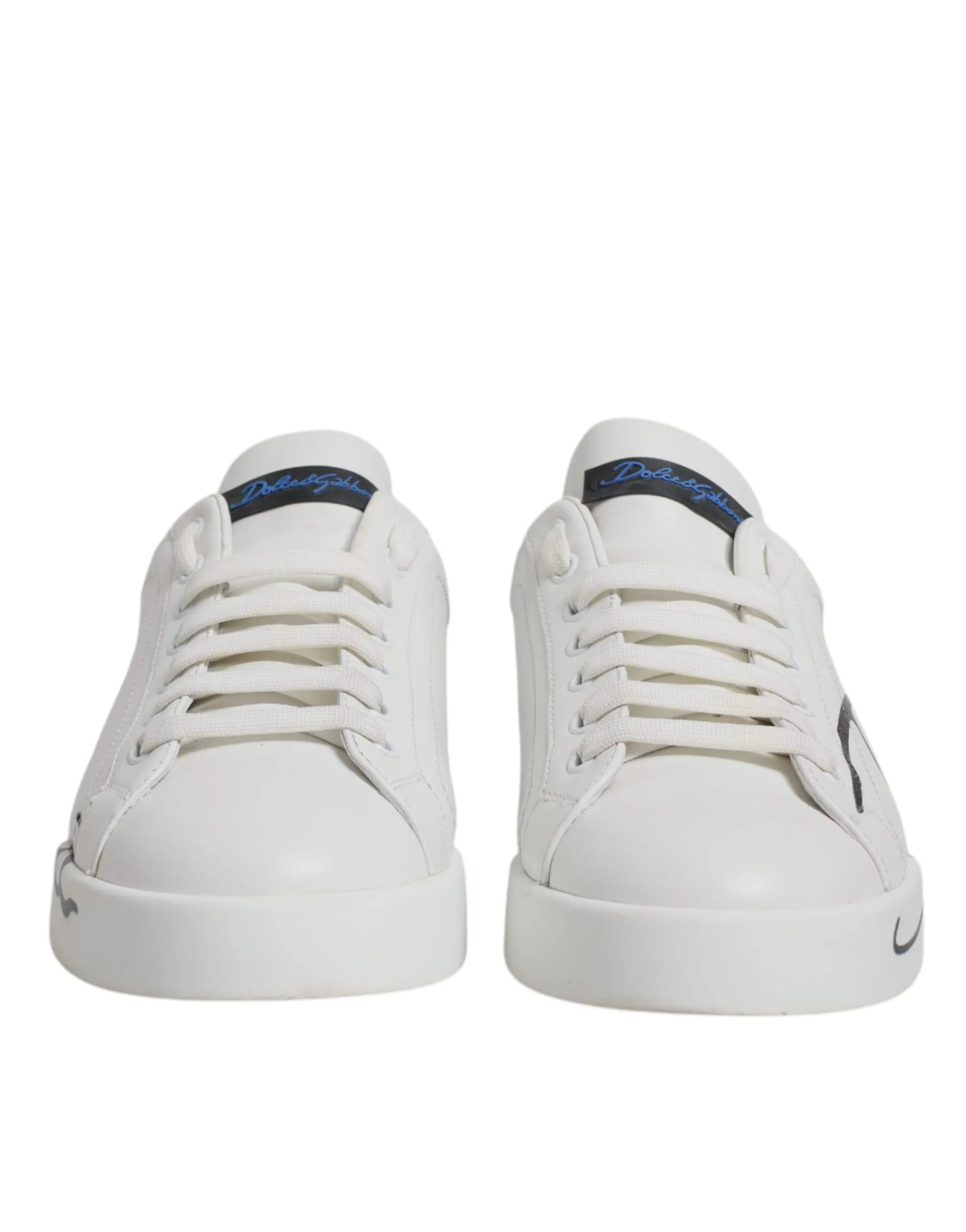 Dolce & Gabbana White Blue Logo Portofino Sneaker Shoes