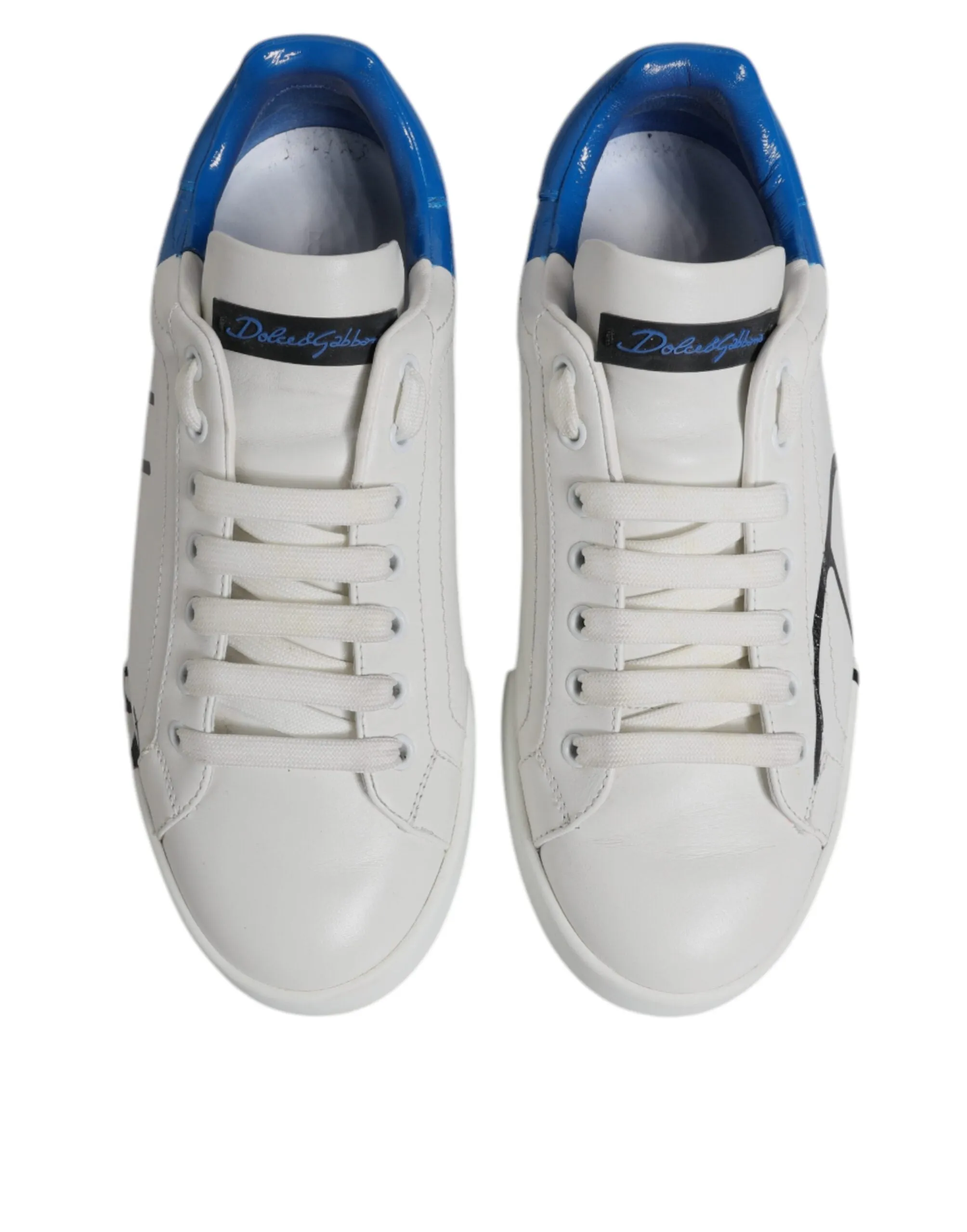 Dolce & Gabbana White Blue Logo Portofino Sneaker Shoes