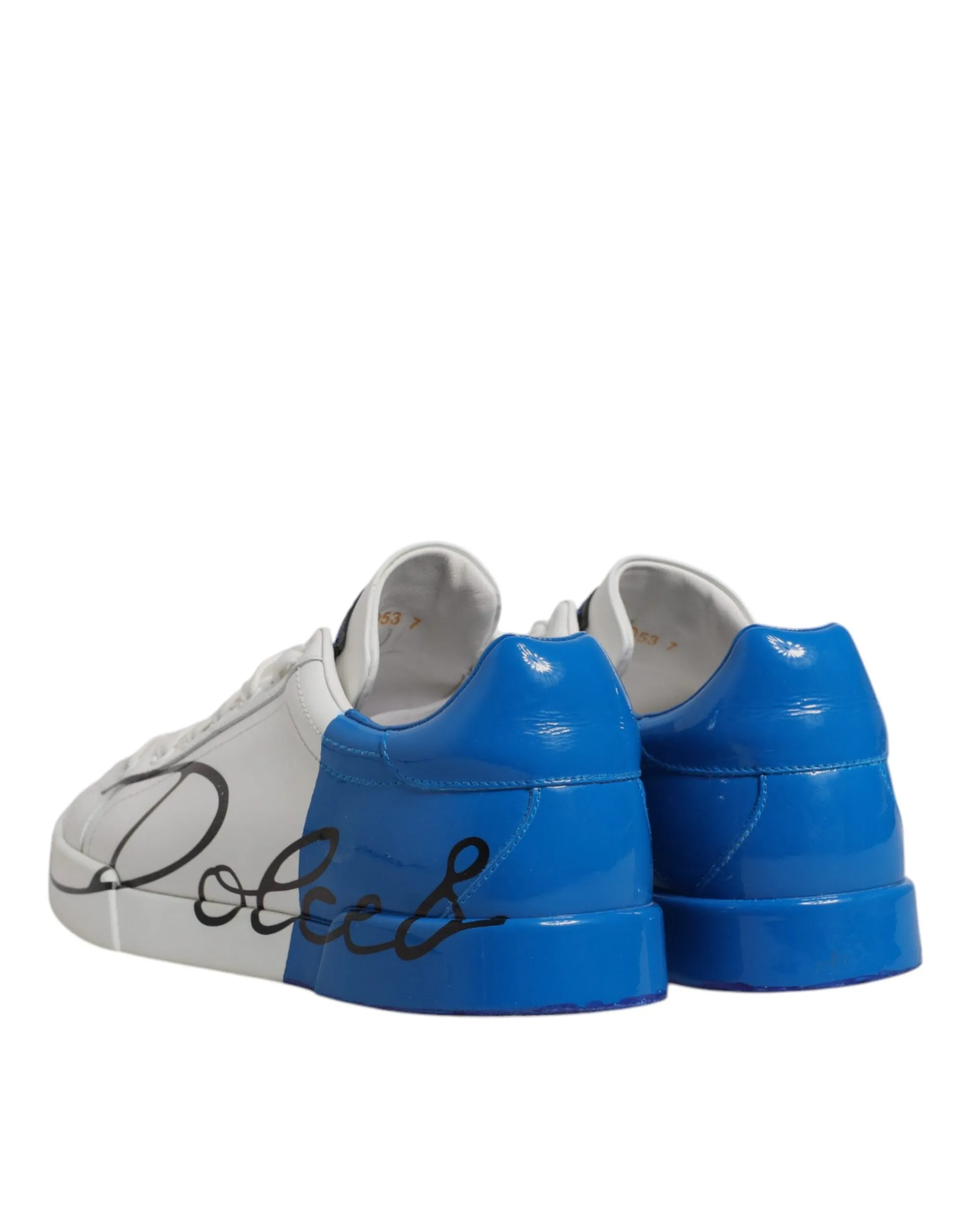 Dolce & Gabbana White Blue Logo Portofino Sneaker Shoes