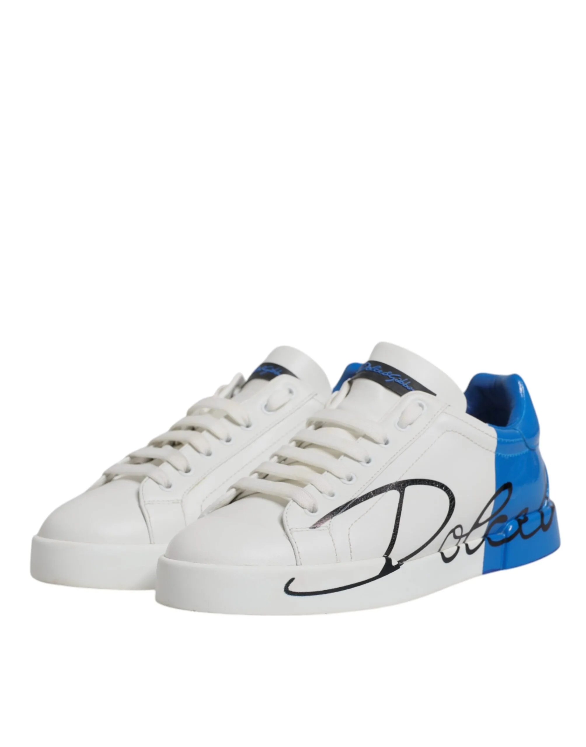 Dolce & Gabbana White Blue Logo Portofino Sneaker Shoes