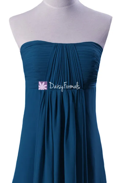 Empire Peacock Blue Chiffon Dress Long Peacock Bridesmaids Dress (BM4056)