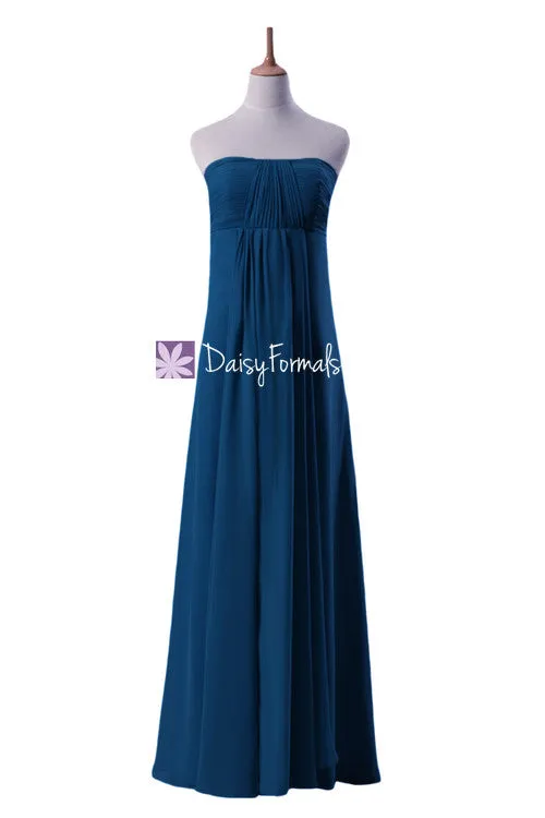 Empire Peacock Blue Chiffon Dress Long Peacock Bridesmaids Dress (BM4056)