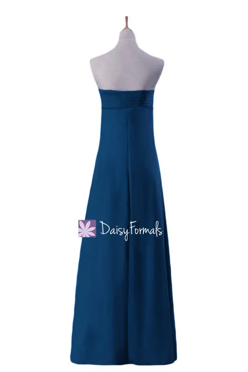 Empire Peacock Blue Chiffon Dress Long Peacock Bridesmaids Dress (BM4056)