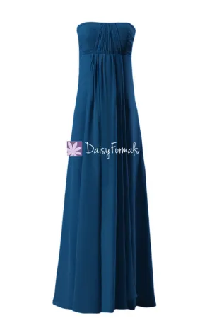 Empire Peacock Blue Chiffon Dress Long Peacock Bridesmaids Dress (BM4056)