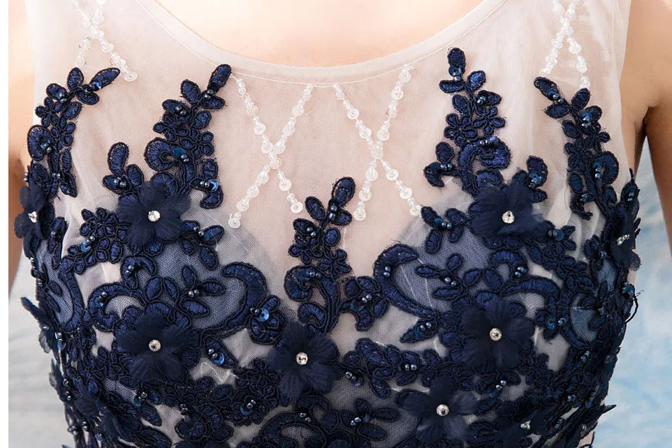 Fancy Blue A-Line Sleeveless Open Back Long Prom Dress, Evening Dress SHK006