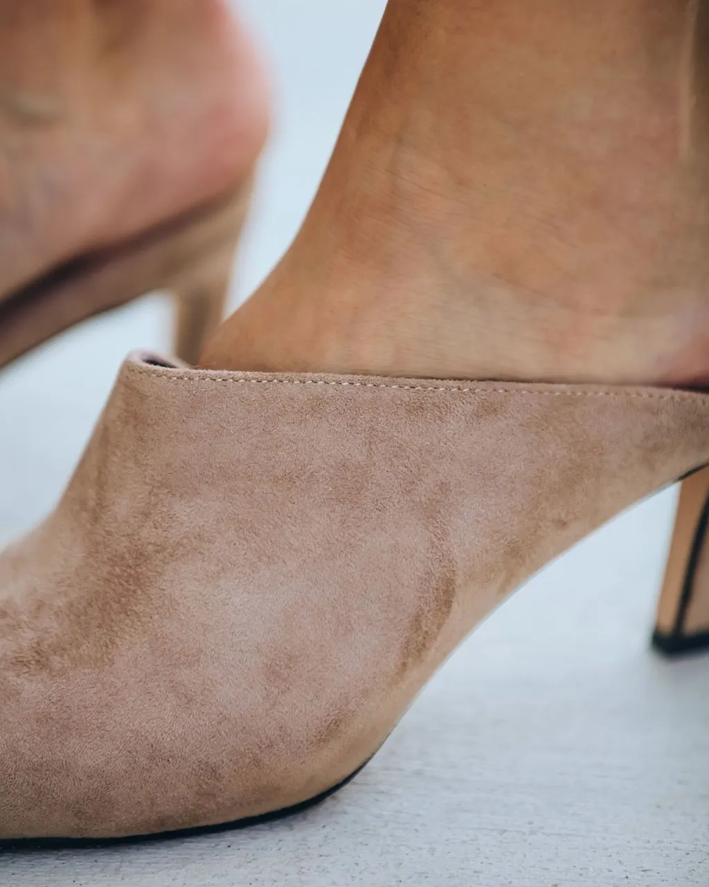 Faux Suede High Heel Mule - Taupe