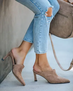 Faux Suede High Heel Mule - Taupe