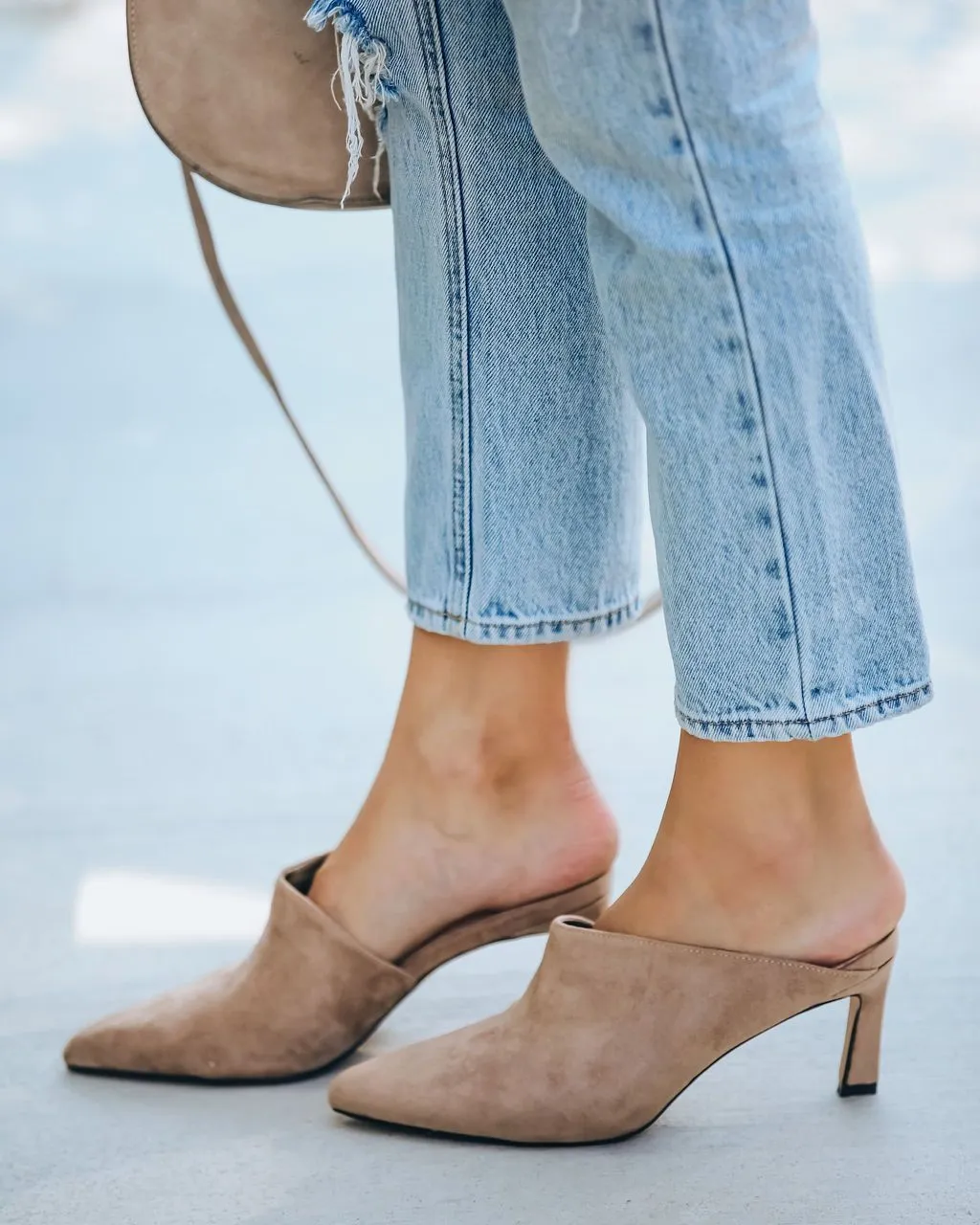 Faux Suede High Heel Mule - Taupe