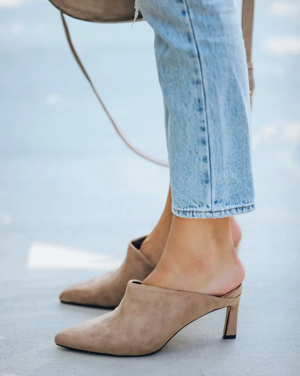 Faux Suede High Heel Mule - Taupe