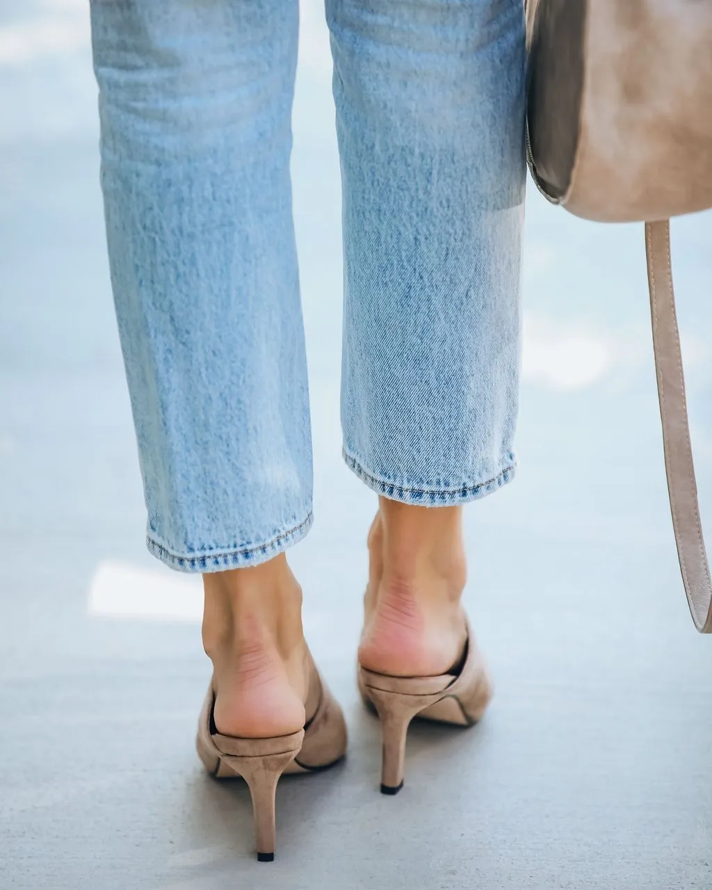Faux Suede High Heel Mule - Taupe