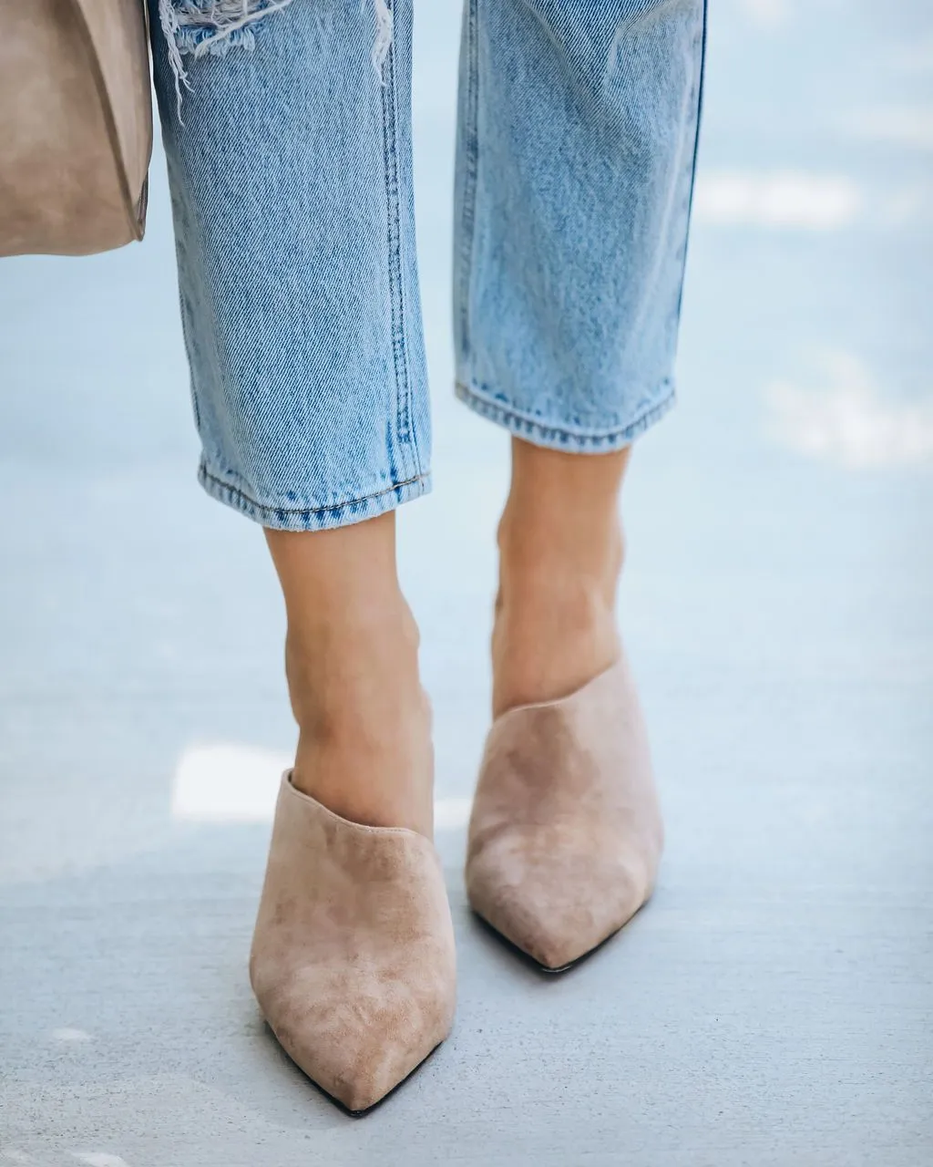 Faux Suede High Heel Mule - Taupe