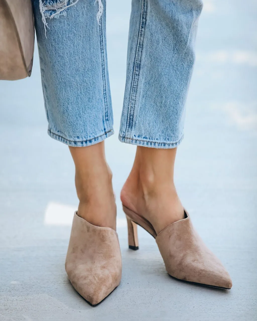 Faux Suede High Heel Mule - Taupe