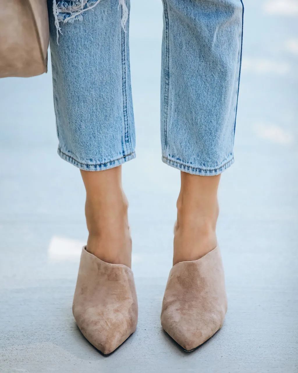 Faux Suede High Heel Mule - Taupe