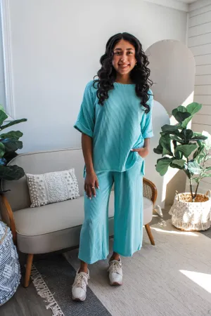 Feel The Breeze Wide Leg Pants • Turquoise