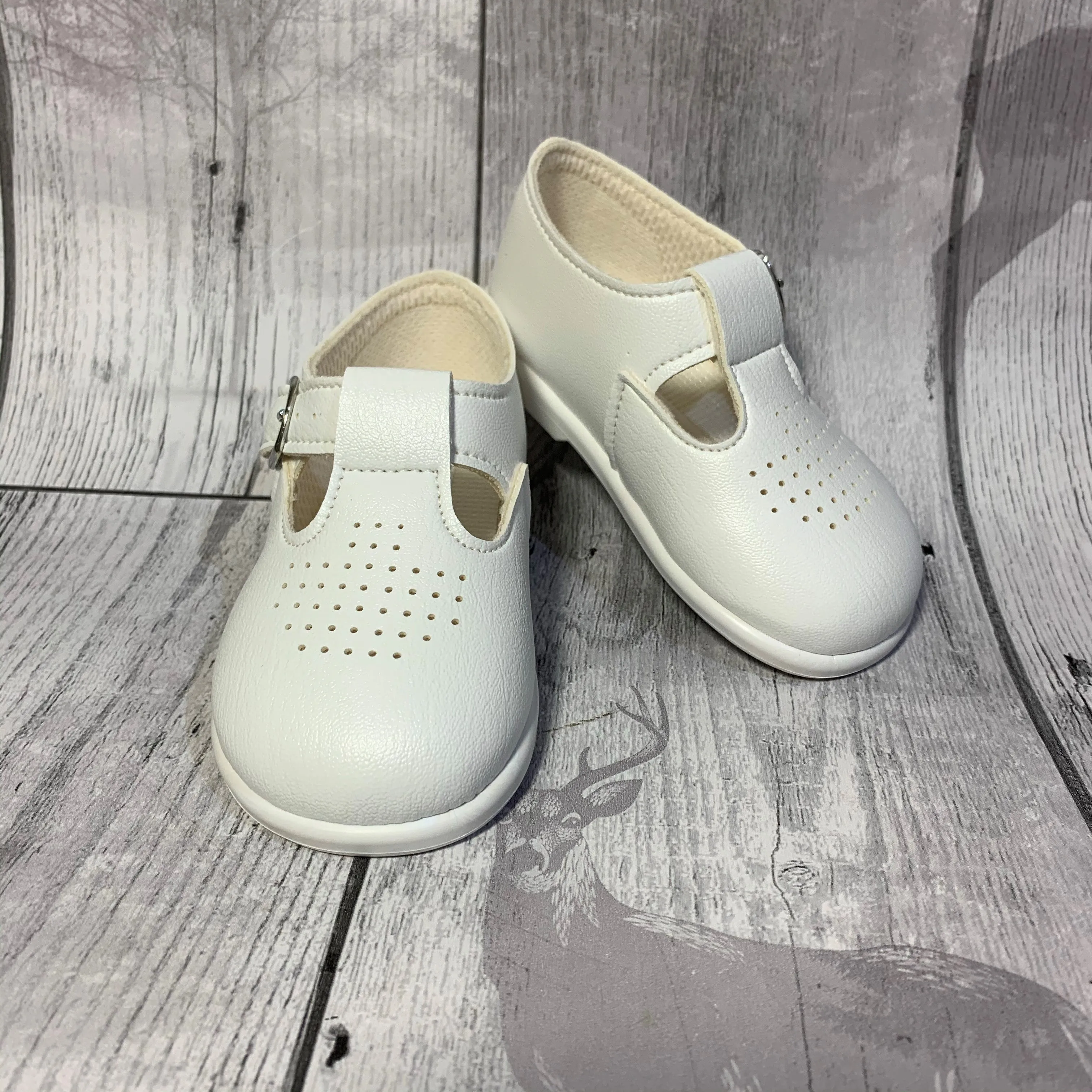 First Walker Boys Shoes - Hard Sole White T Bar
