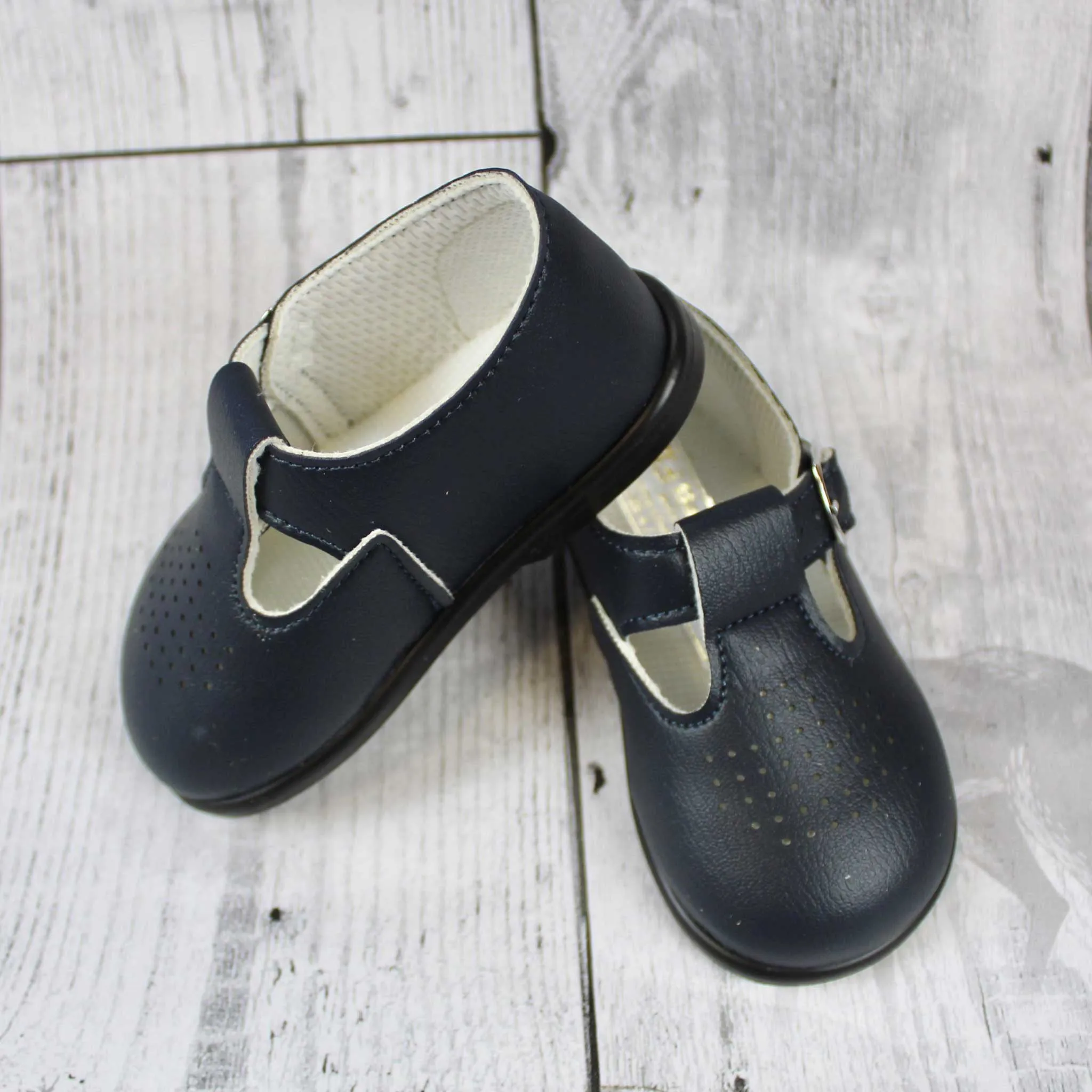 First Walker Shoes - Navy Hard Sole Blue T Bar