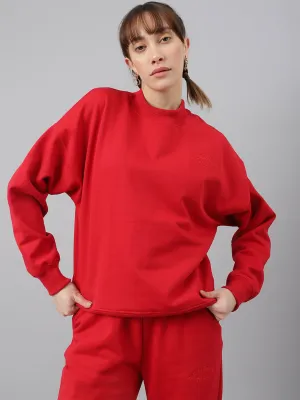 Fitkin Women Red Crew Neck Regular Fit Sweatshirt