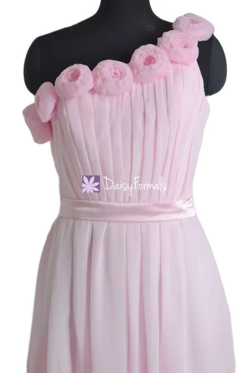 Floral One Shoulder Cocktail Bridesmaids Dress Ice Pink Wedding Party Dress (BM239)