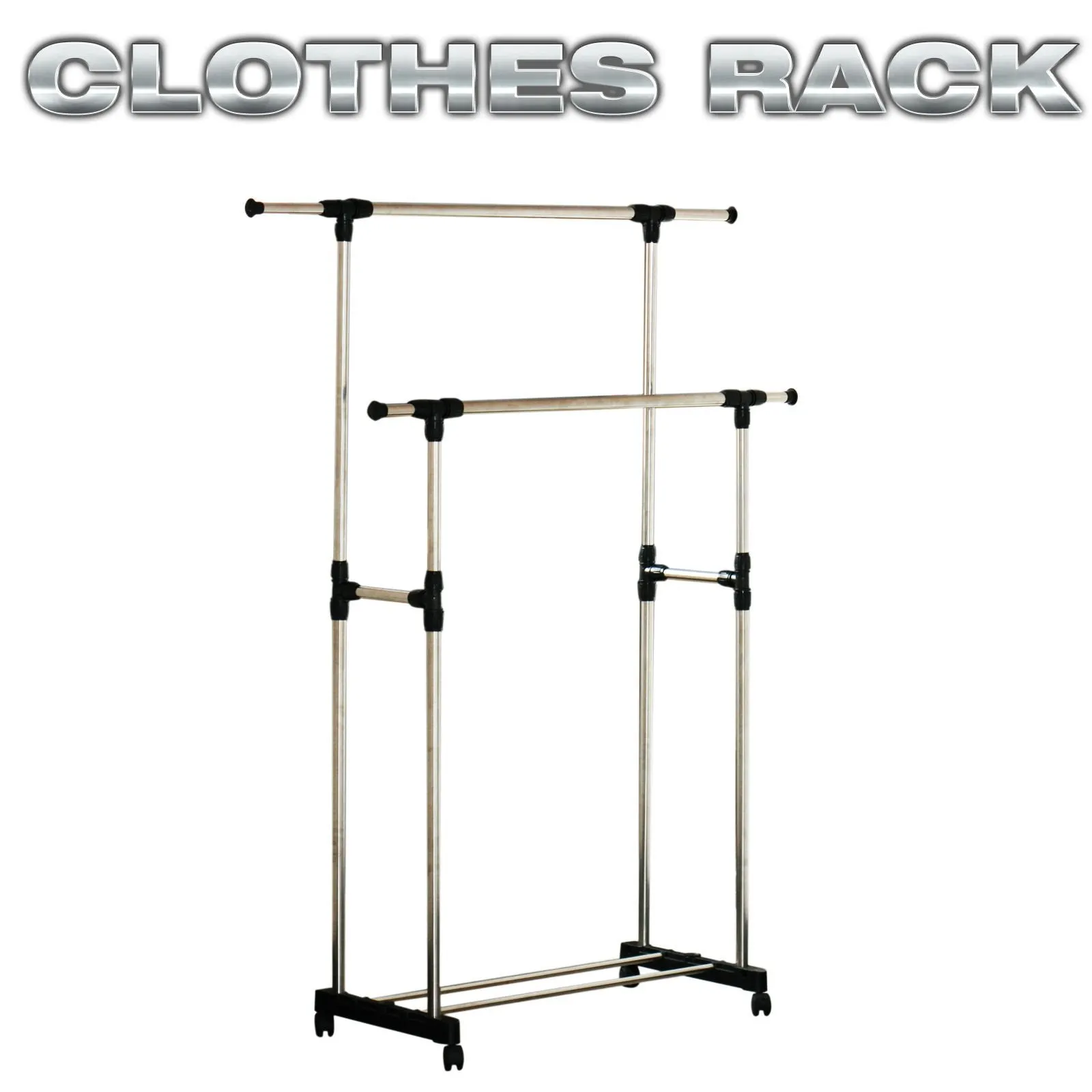 Generic QY-US4-16Jun6-5683689 PORTABLE CLOTHES HEAVY DUTY RAIL ADJUSTABLE DOUBLE DOUBLE HEAVY IL ADJU GARMENT RACK NT RACK HANGER ROLLING LING GARMENT RACK