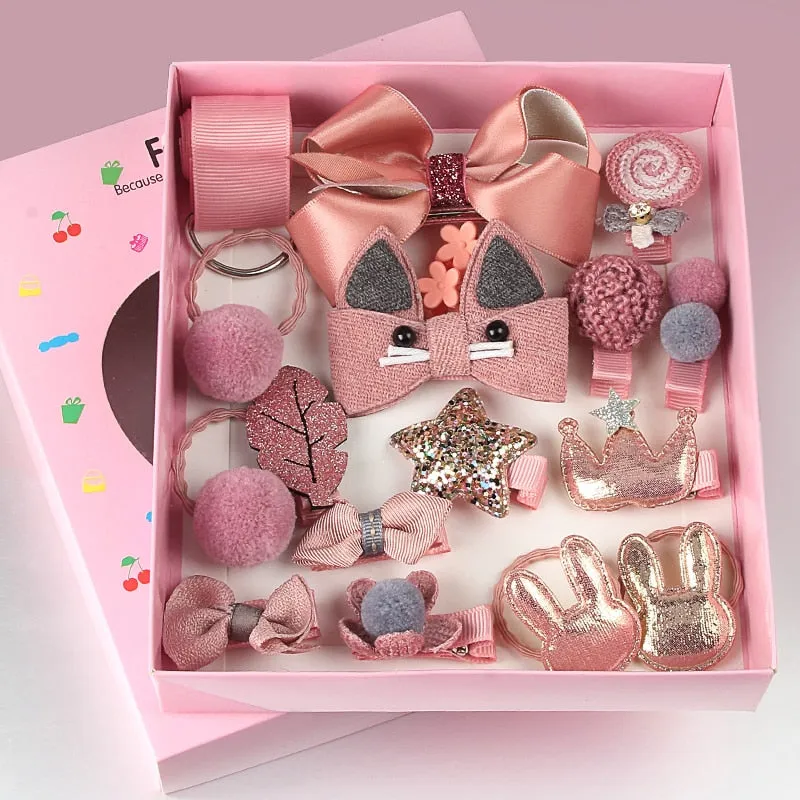 Girl Hair Clip Set - Bows, Animals, Flowers, 18 pcs/box