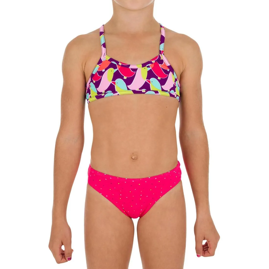 Girls' Two-Piece Crop Top Crossover Back Swimsuit - Birdy