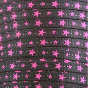 Glitter Flat Laces Custom Length with Tip - Pink Stars (1 Pair Pack) Shoelaces