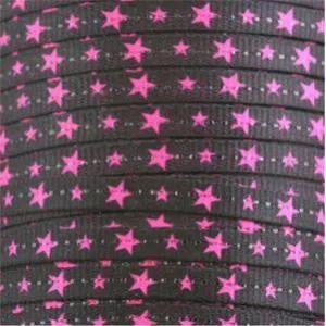 Glitter Flat Laces Custom Length with Tip - Pink Stars (1 Pair Pack) Shoelaces