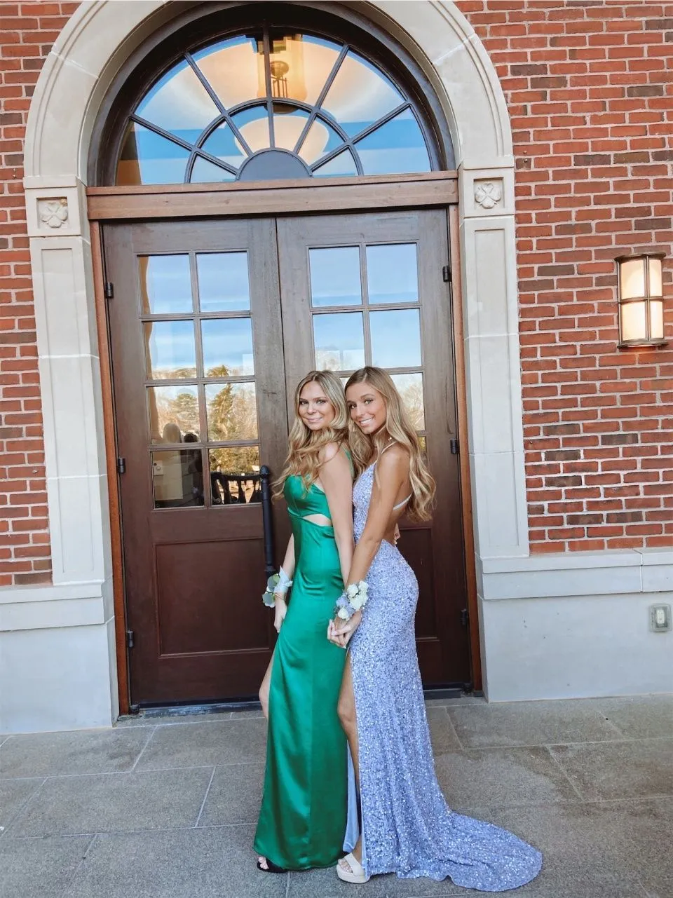 Glitter Mermaid V Neck Cross Back Blue Sequin Prom Dress with Slit OK1036