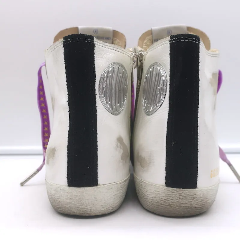 Golden Goose Francy High Top Sneaker White Leather & Leopard Print Suede Size 38