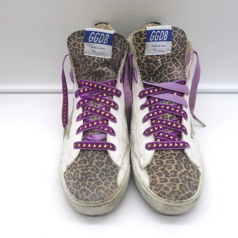 Golden Goose Francy High Top Sneaker White Leather & Leopard Print Suede Size 38