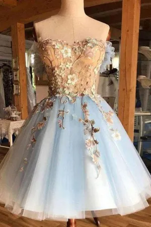 Gorgeous A Line Sweetheart Light Blue Tulle Short Homecoming Dresses HD0077