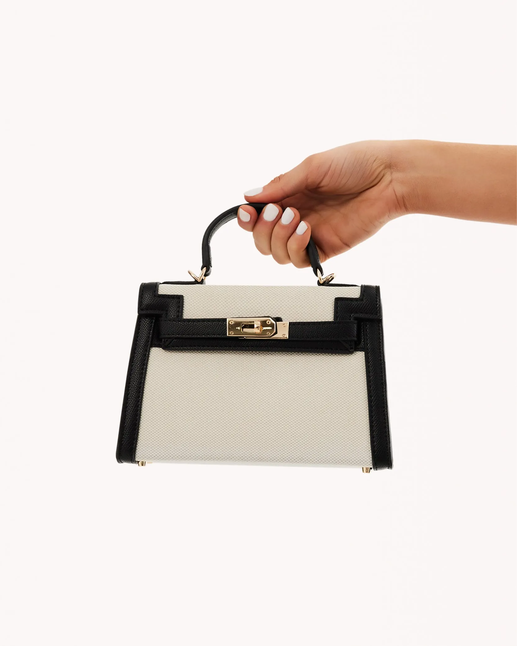 HARIETTE HANDLE BAG - NATURAL LINEN-BLACK