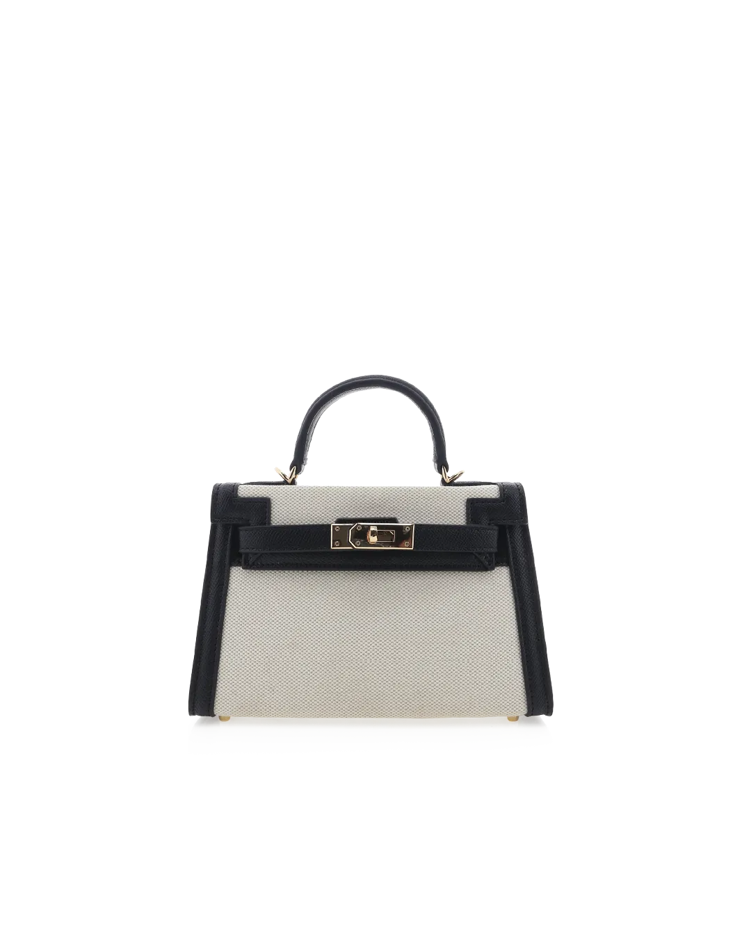 HARIETTE HANDLE BAG - NATURAL LINEN-BLACK